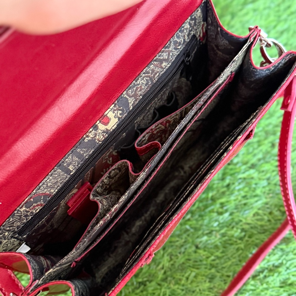 Brighton Genuine Leather Red Handbag Purse Crossbody Heart silver - Picture 9 of 15